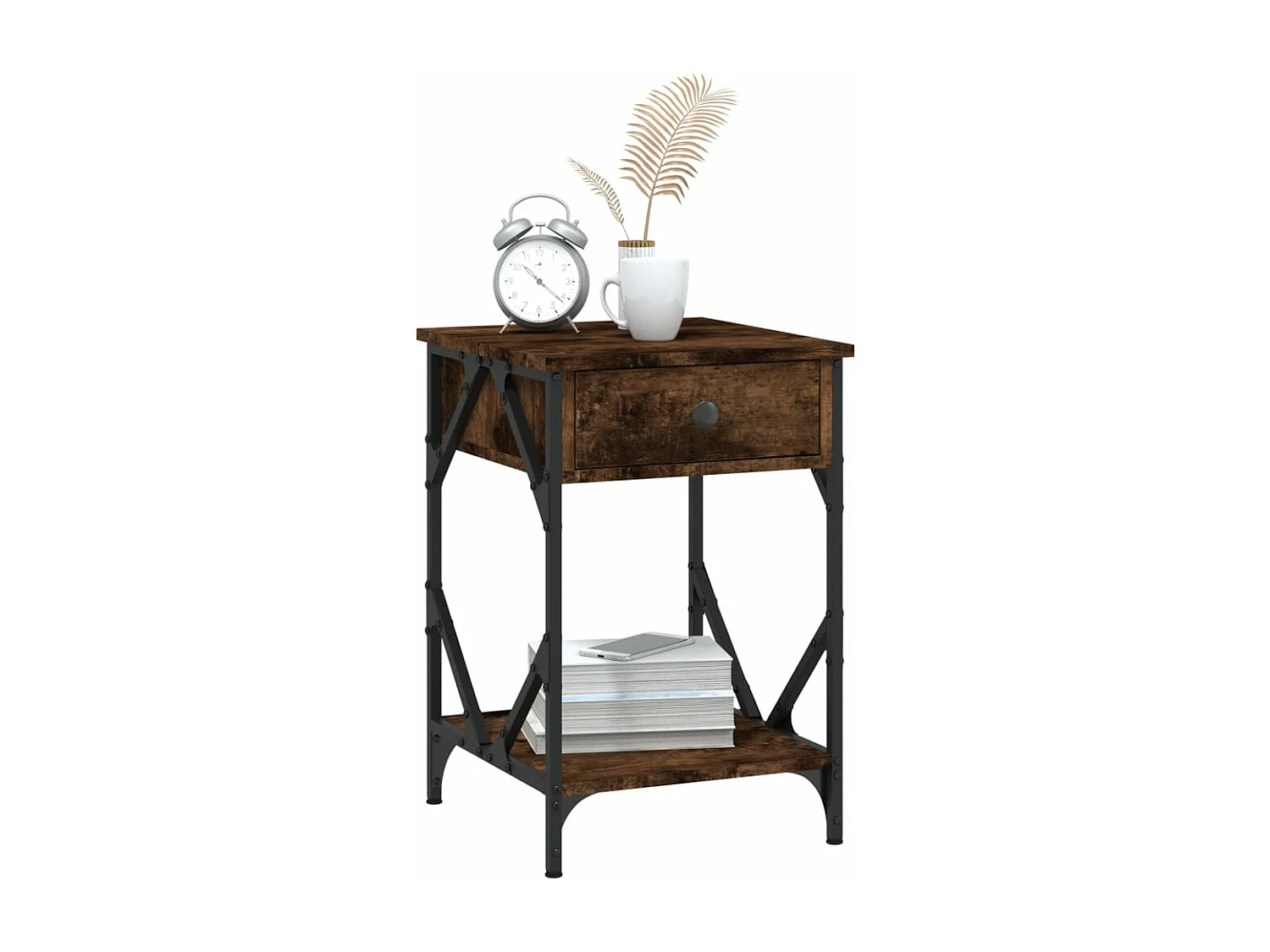 Mesita de noche madera contrachapada roble ahumado 40x42x60 cm