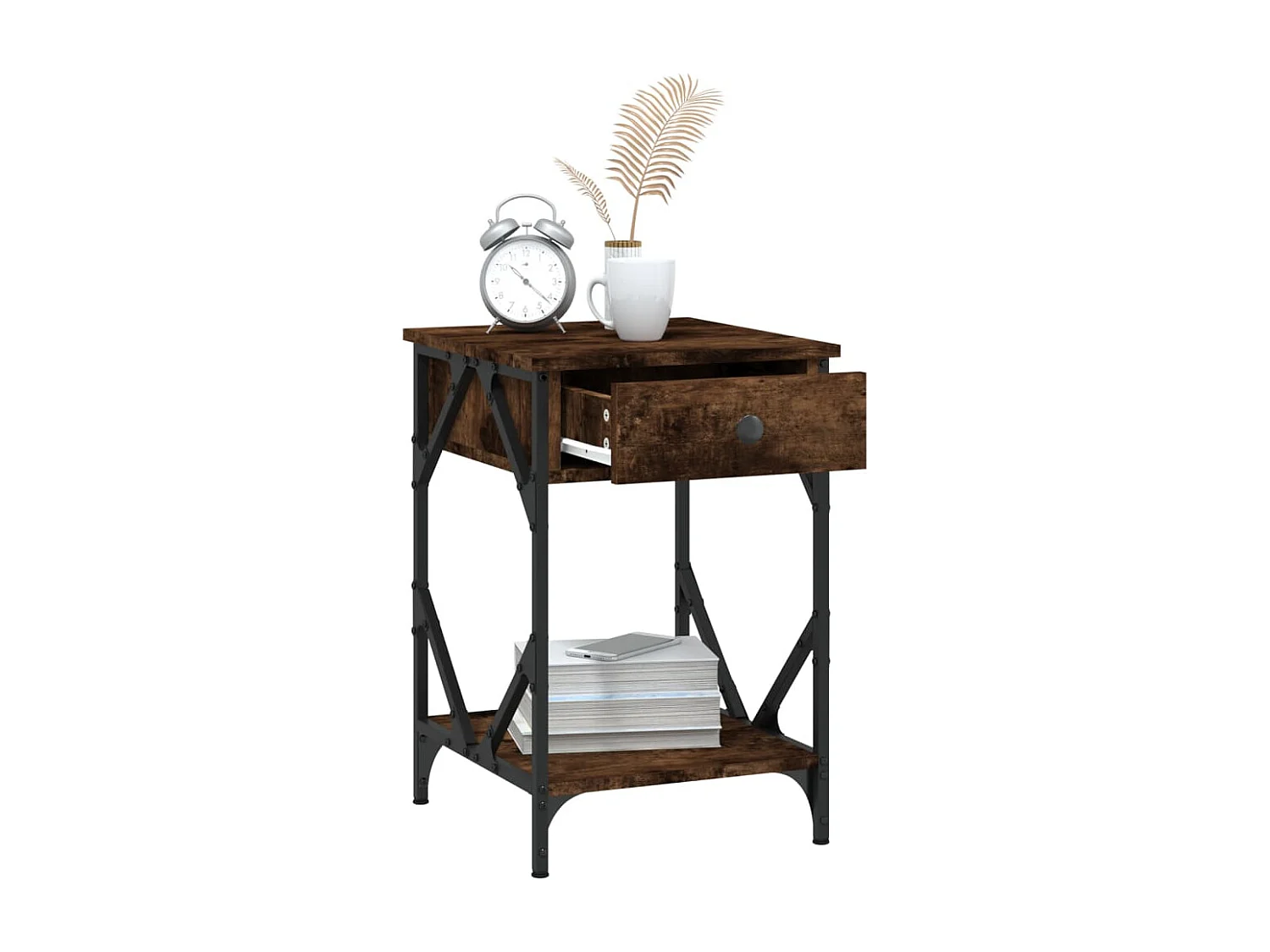 Mesita de noche madera contrachapada roble ahumado 40x42x60 cm