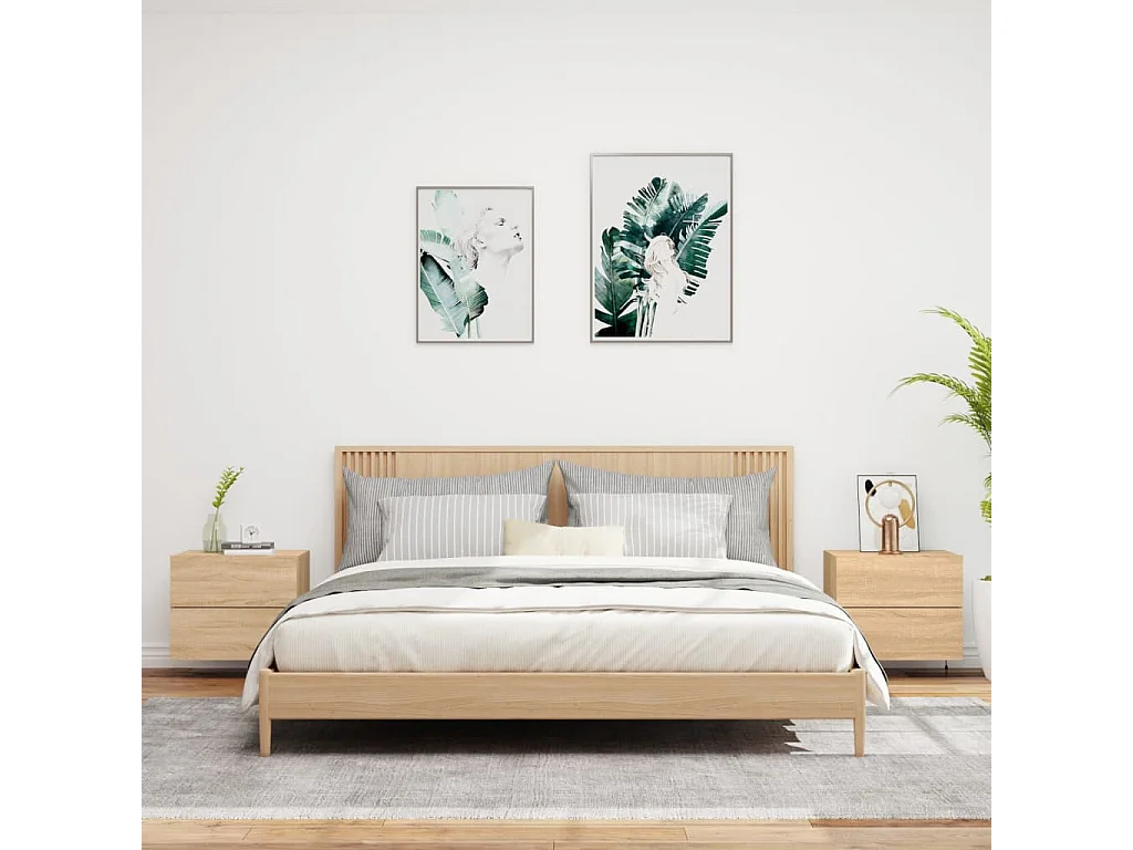 Tables de chevet murales avec lumières LED 2 pièces chêne sonoma