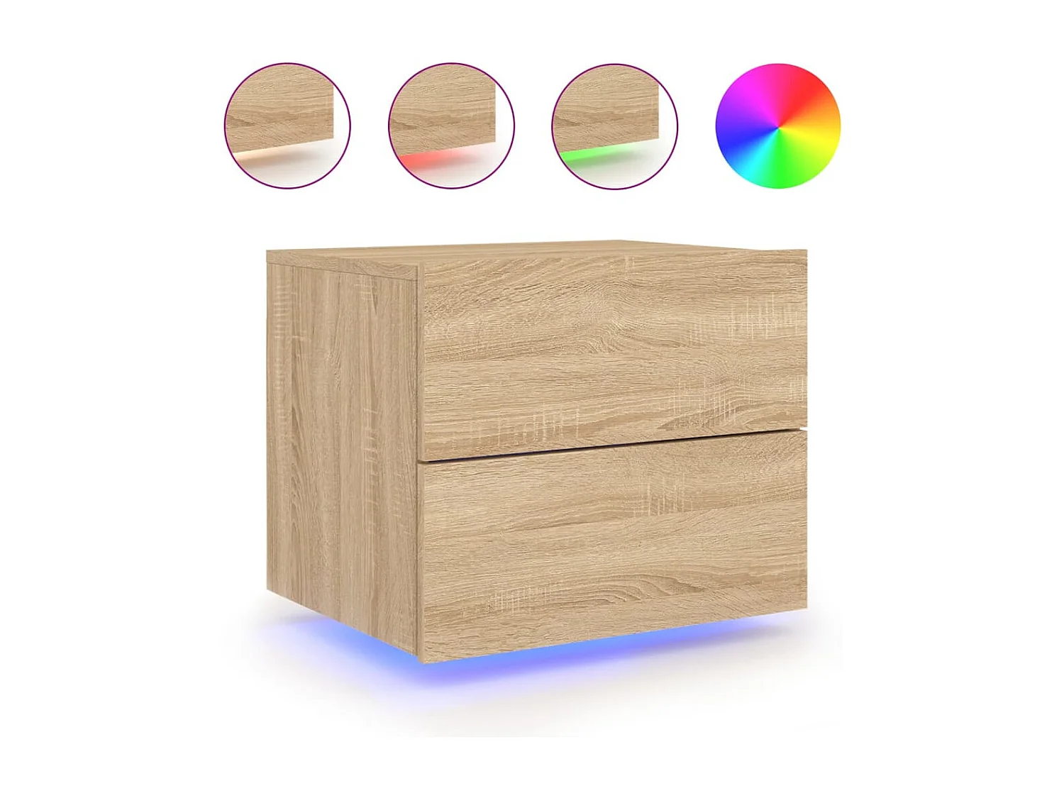 Tables de chevet murales avec lumières LED 2 pièces chêne sonoma