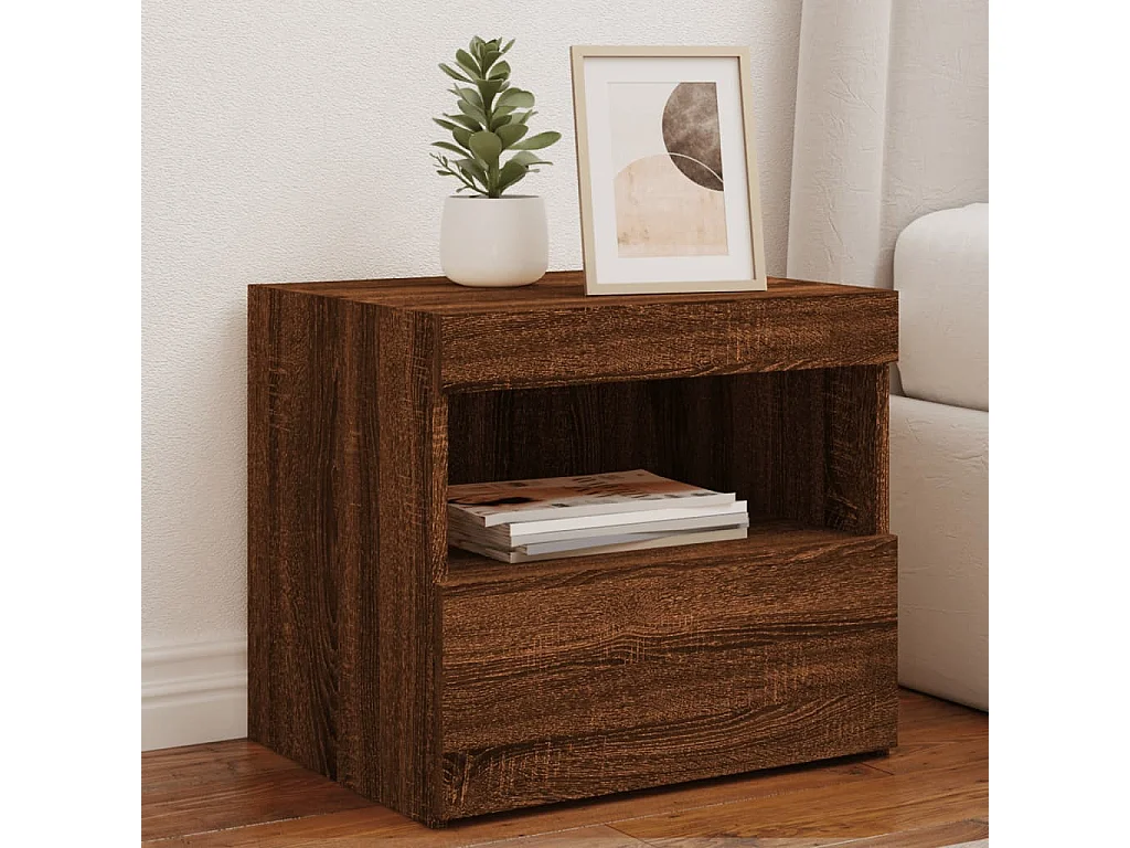 Tables de chevet et lumières LED 2 pièces chêne marron 50x40x45 cm