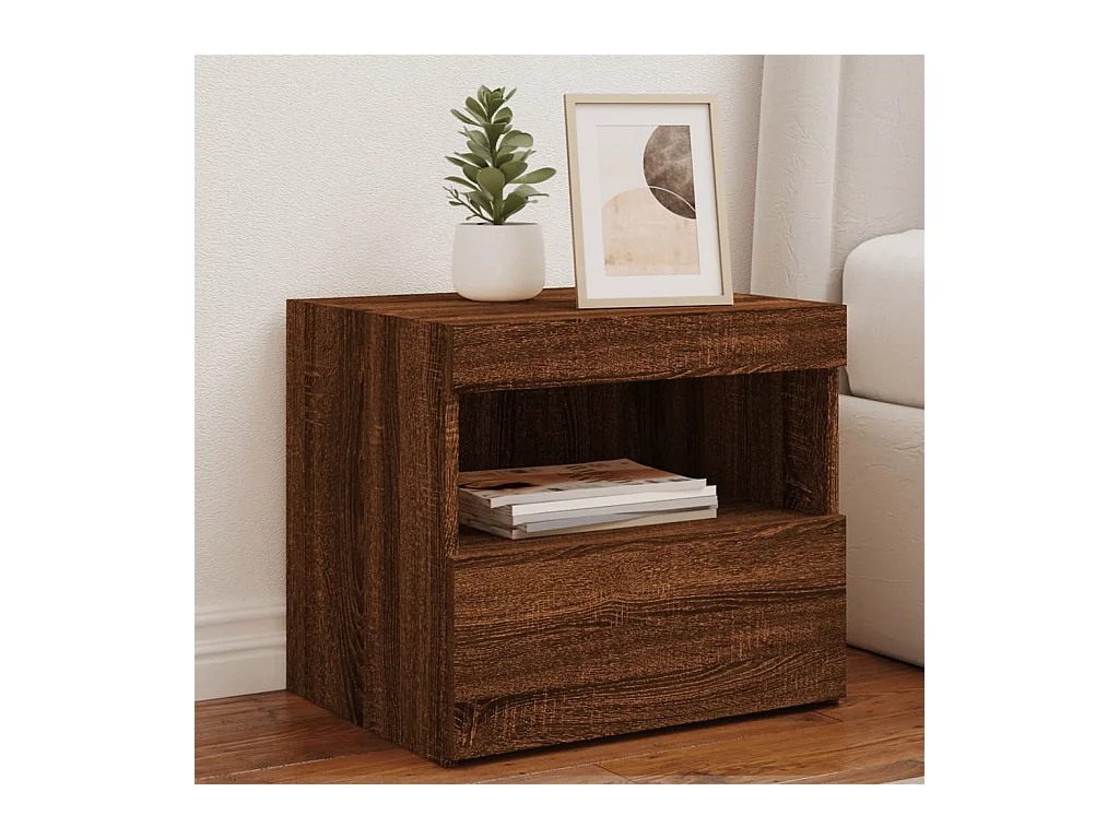 Tables de chevet et lumières LED 2 pièces chêne marron 50x40x45 cm