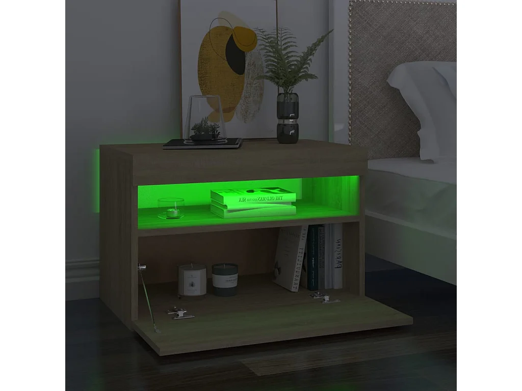 Table de chevet avec lumières LED chêne sonoma 60x35x40 cm