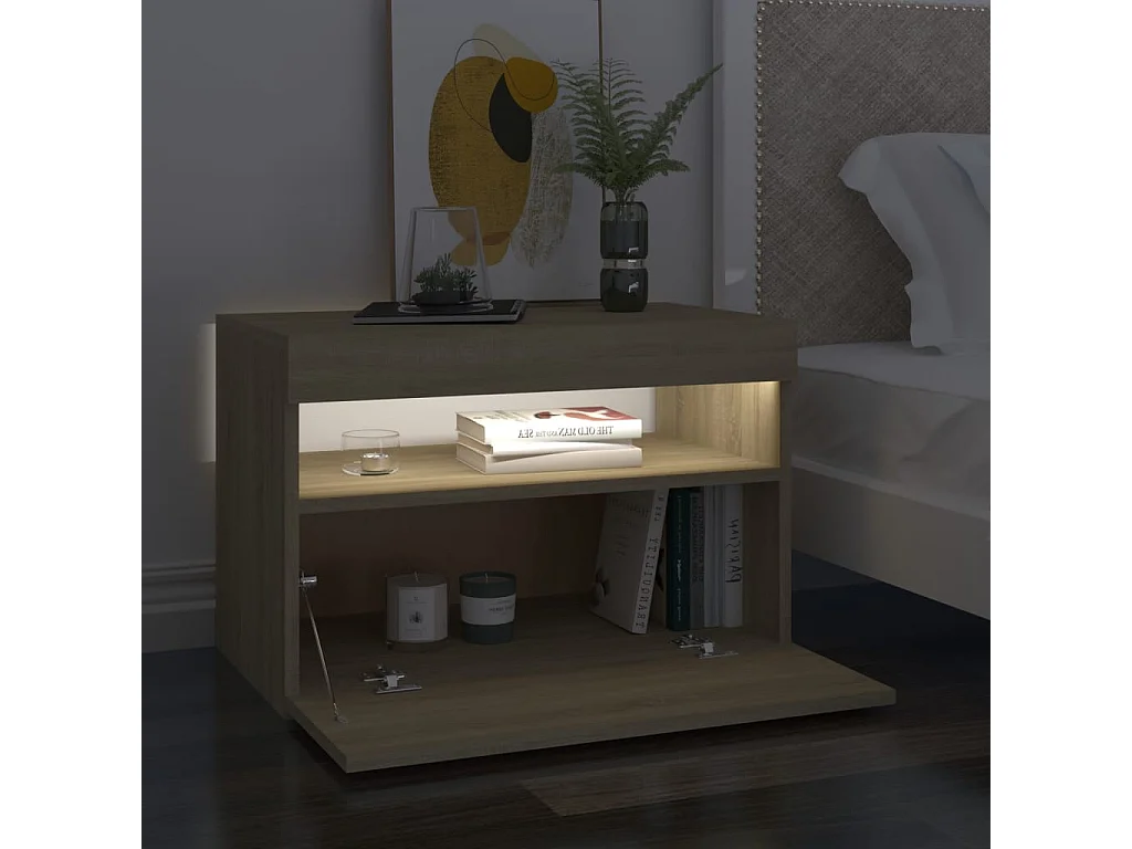 Mesa de cabeceira & LED 60x35x40 deriv. madeira carvalho sonoma