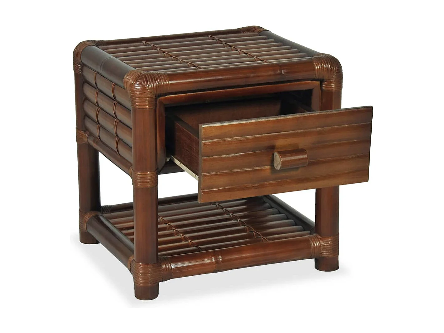 Mesita de noche de bambú marrón oscuro 45x45x40 cm