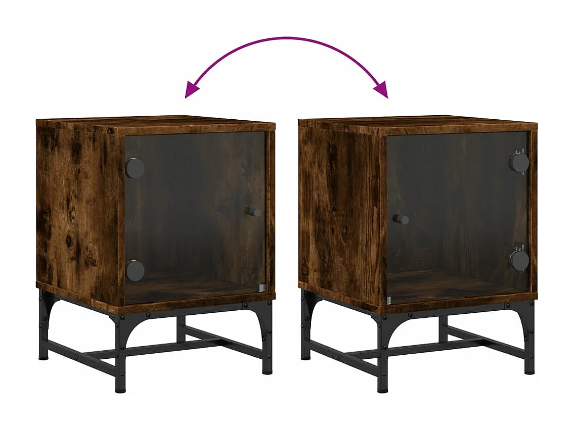 Table de chevet avec porte en verre chêne fumé 35x37x50 cm