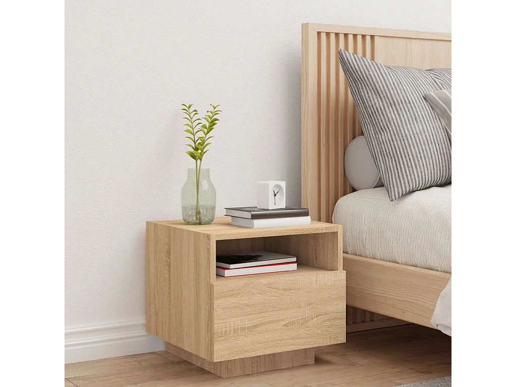 Table de chevet avec lumières LED chêne sonoma 40x39x37 cm