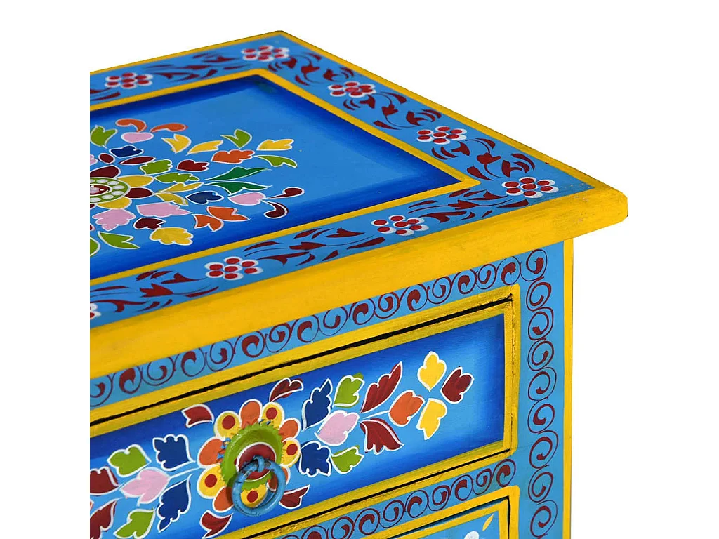 Table de chevet Bois de manguier Turquoise Peinture à la main