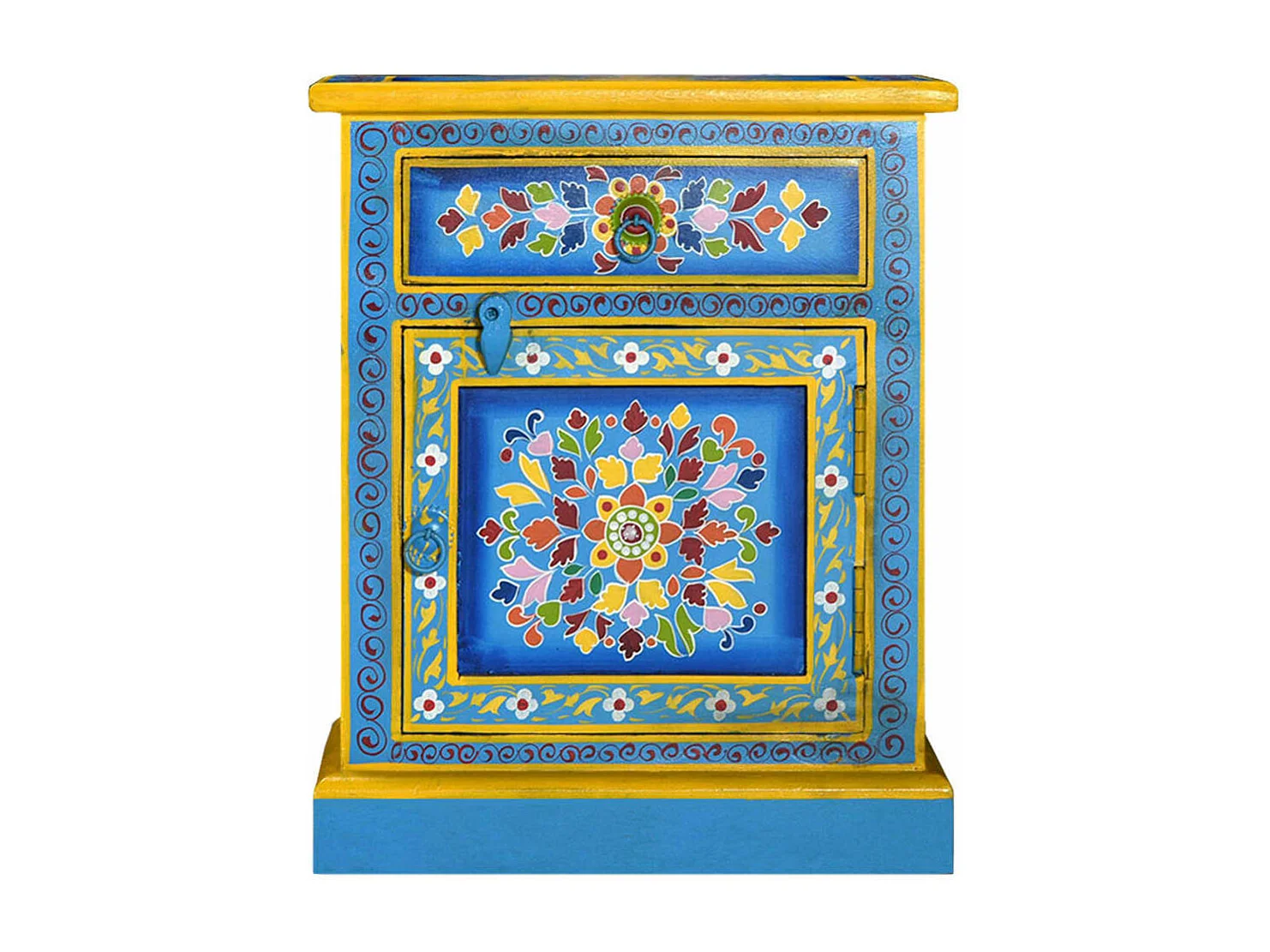 Table de chevet Bois de manguier Turquoise Peinture à la main