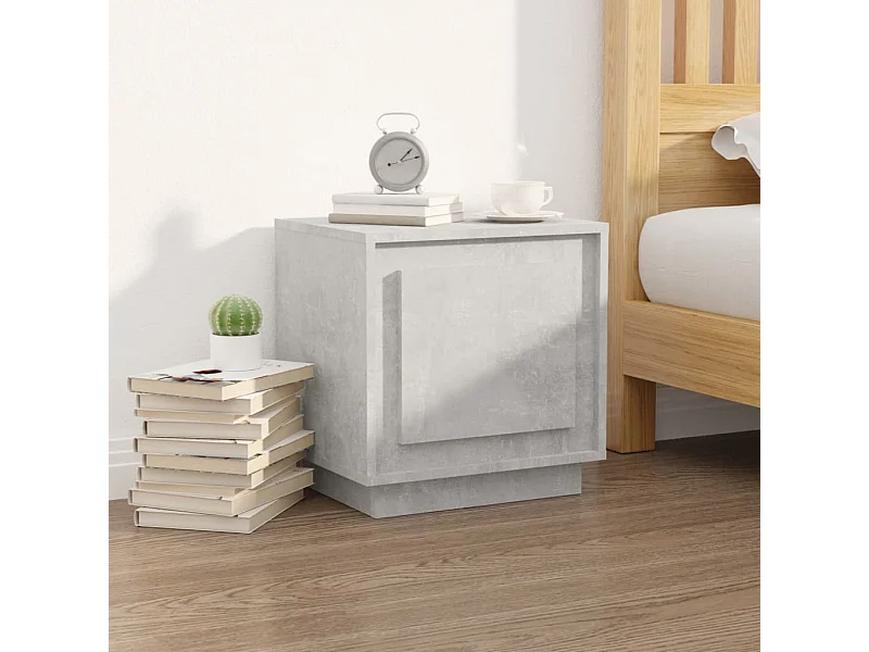 Mesita de noche madera contrachapada gris hormigón 44x35x45 cm