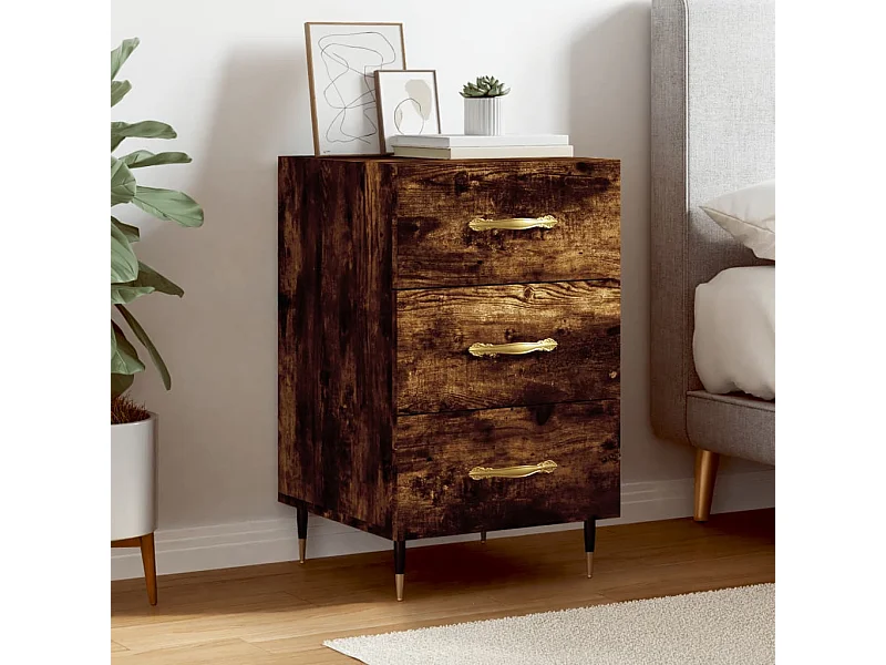 Mesita de noche madera de ingeniería roble ahumado 40x40x66 cm