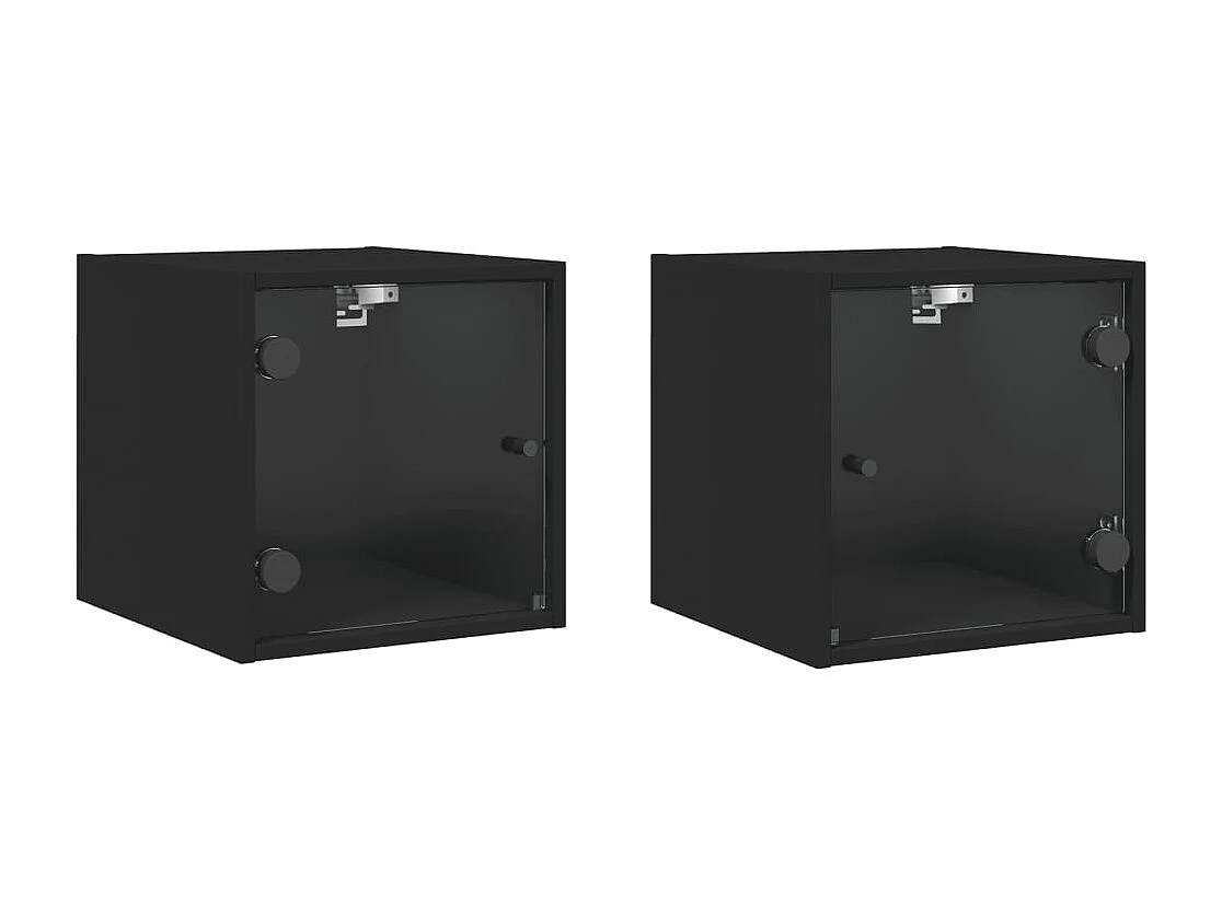 Nachtkastjes met glazen deuren 2 st 35x37x35 cm zwart