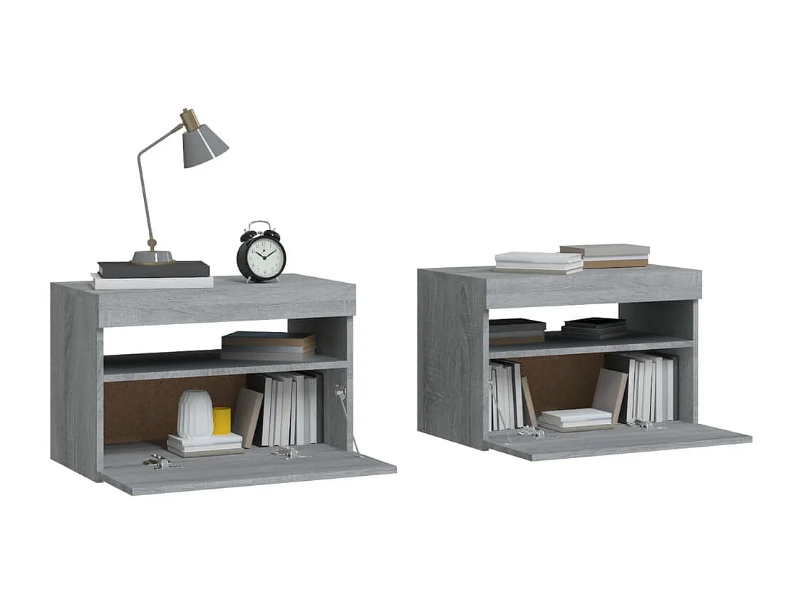 Tables de chevet 2 pièces et lumières LED Sonoma gris 60x35x40 cm