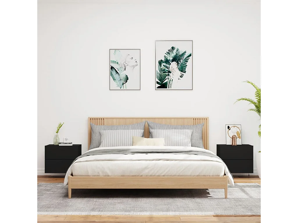 Tables de chevet murales avec lumières LED 2 pièces noir