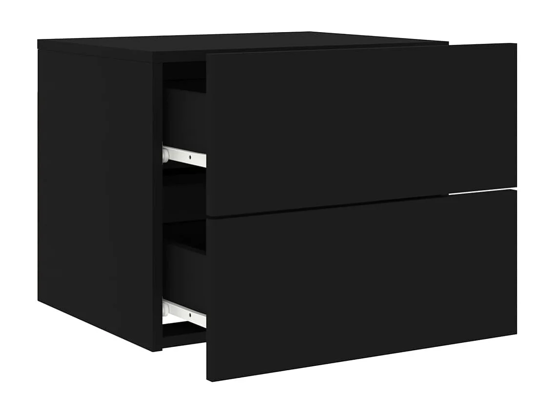 Tables de chevet murales avec lumières LED 2 pièces noir