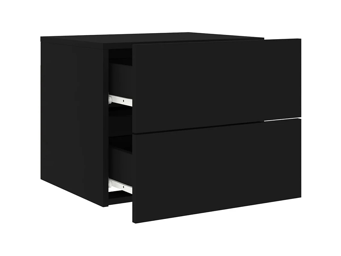 Mesitas de noche de pared con luces LED 2 unidades negro