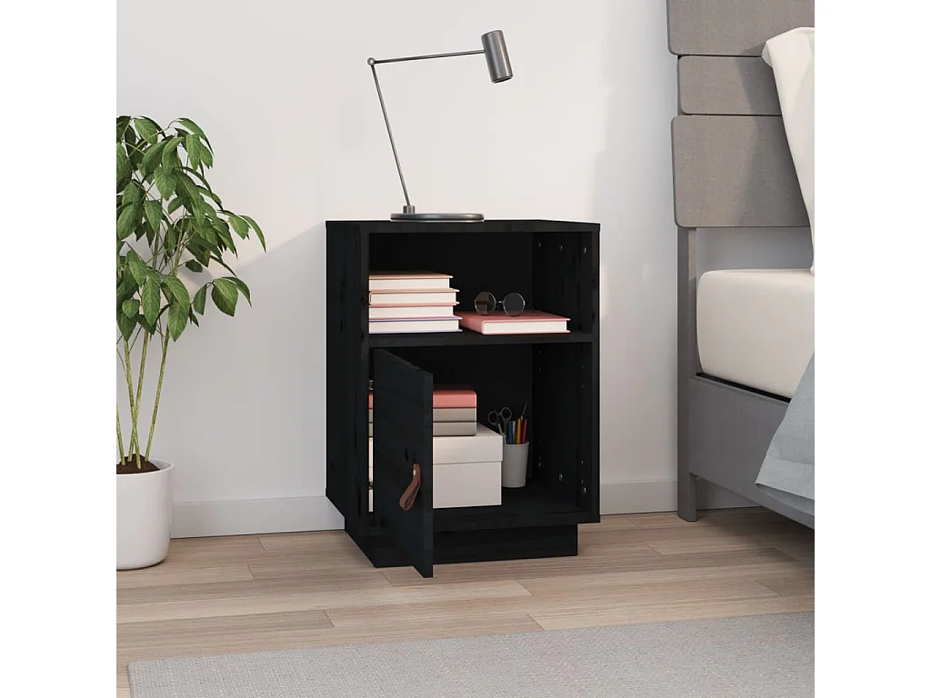 Mesita de noche madera maciza de pino negro 40x34x55 cm