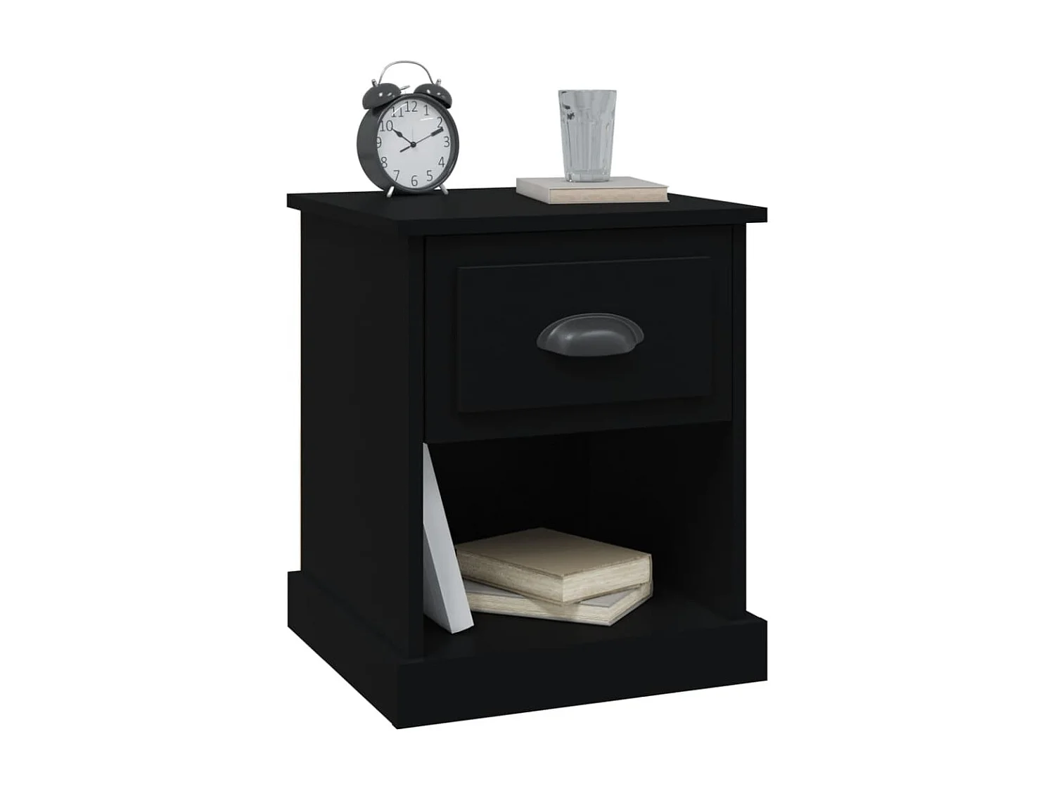 Mesita de noche madera contrachapada negro 39x39x47,5 cm