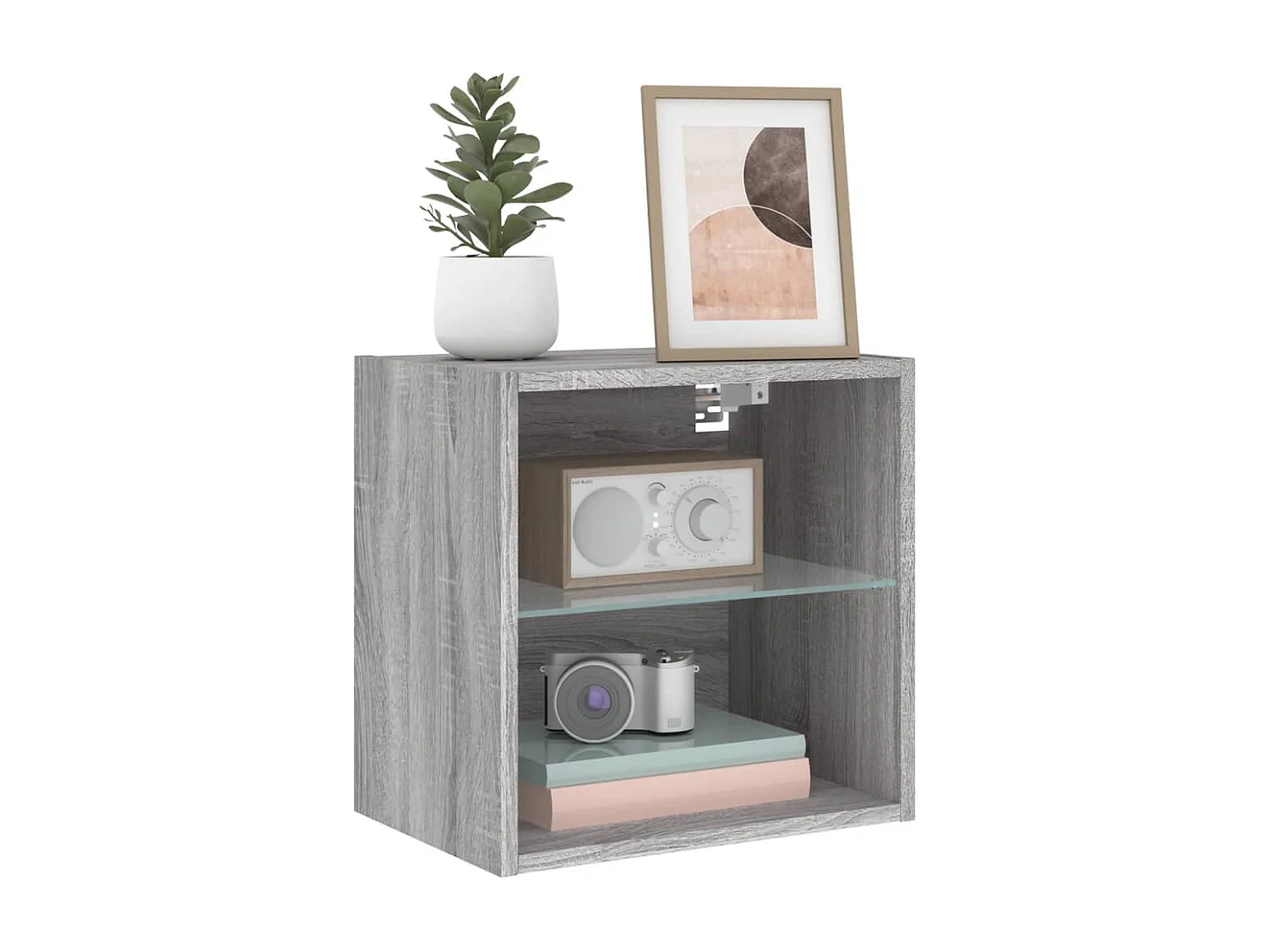 Table de chevet murale avec lumières LED sonoma gris