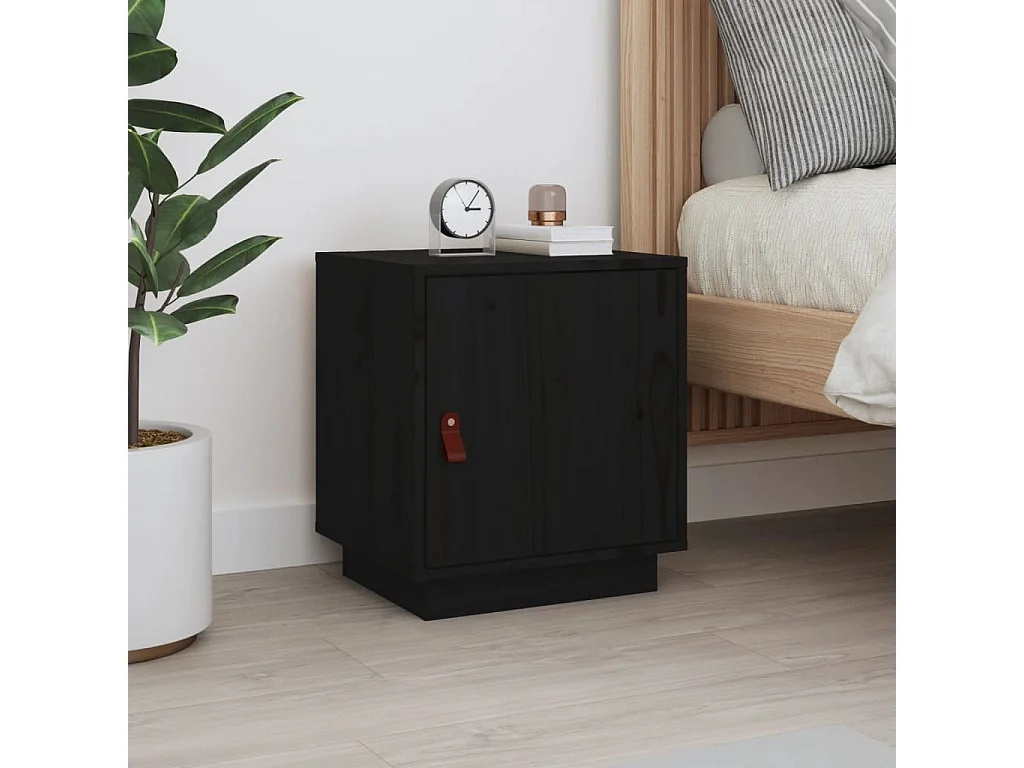 Table de chevet Noir 40x34x45 cm Bois de pin solide