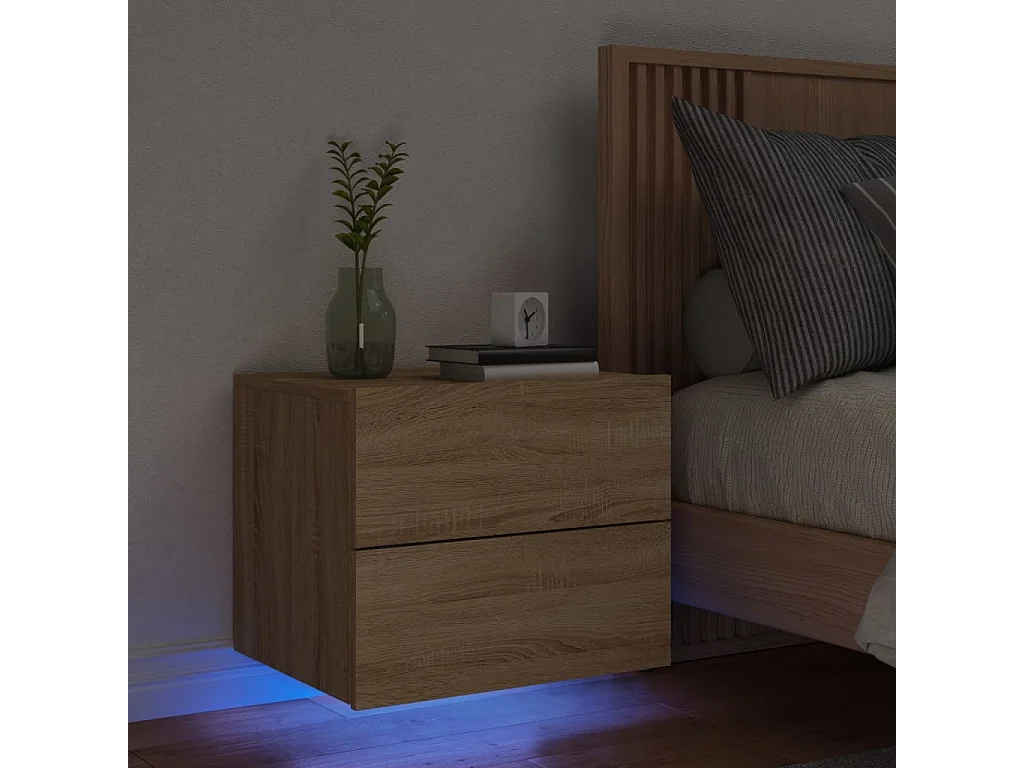 Table de chevet murale avec lumières LED chêne sonoma