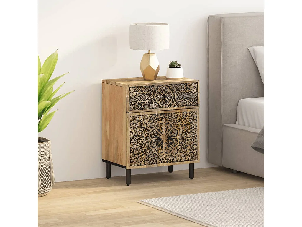 Table de chevet 50x33x60 cm bois de manguier massif