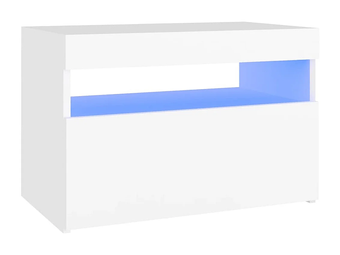 Mesita de noche con luces LED contrachapada blanco 60x35x40 cm