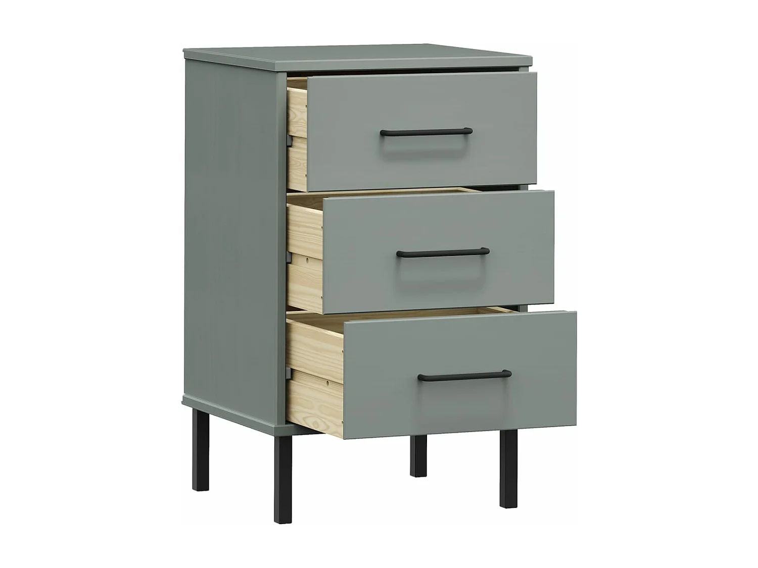 Table de chevet avec pieds en métal Gris Bois pin massif OSLO