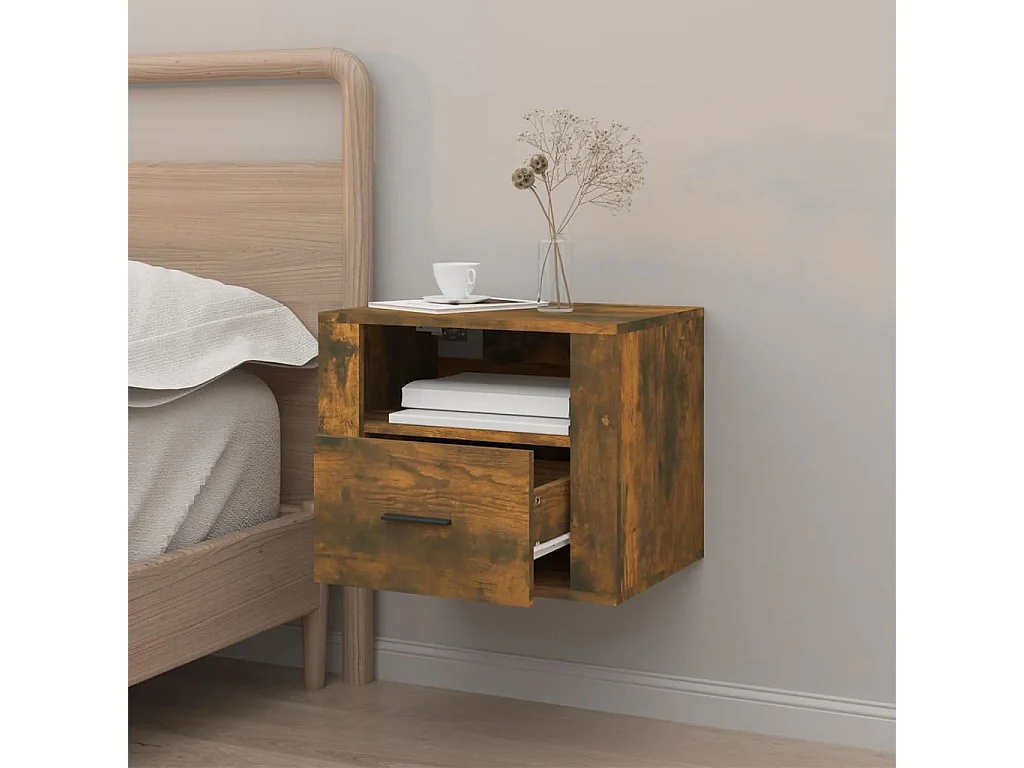 Table de chevet murale Chêne fumé 50x36x40 cm