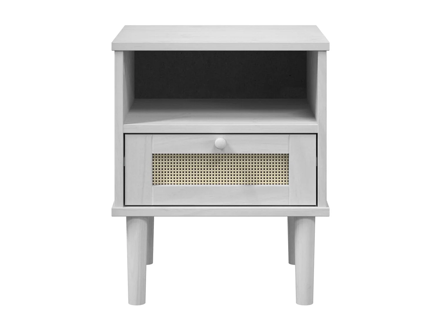 Table de chevet SENJA aspect de rotin blanc bois de pin massif