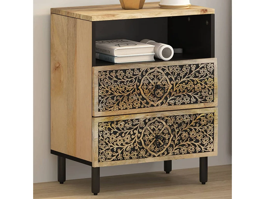 Table de chevet 50x33x60 cm bois de manguier massif