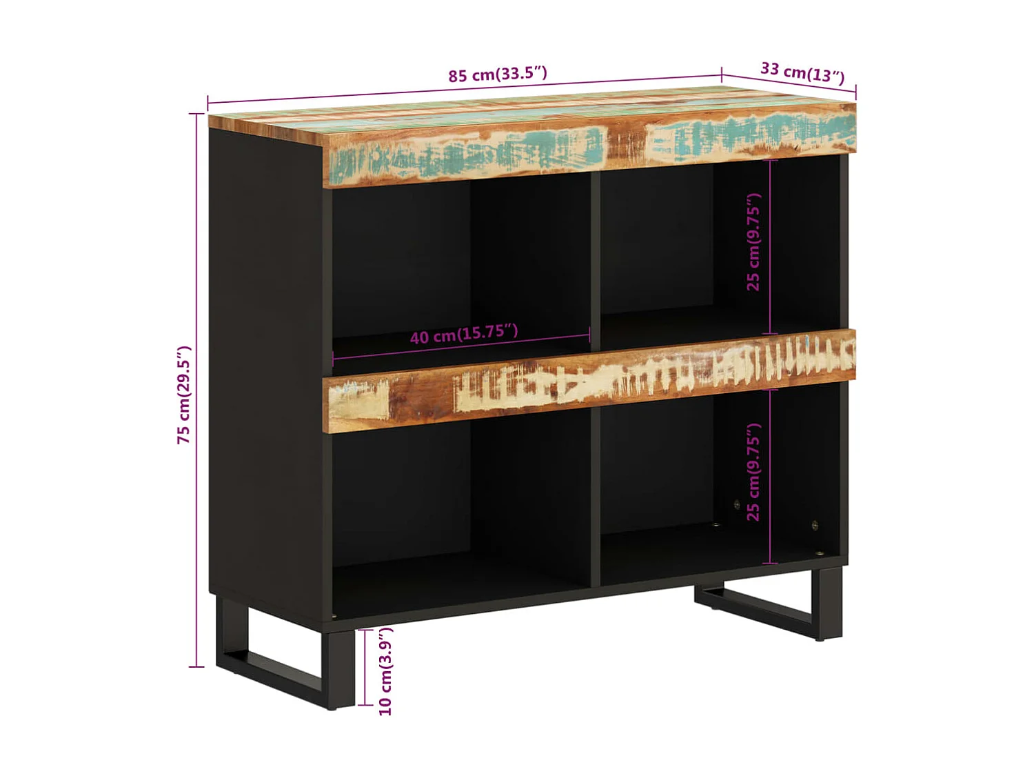 Armoire latérale 85x33x75 cm bois massif de récupération