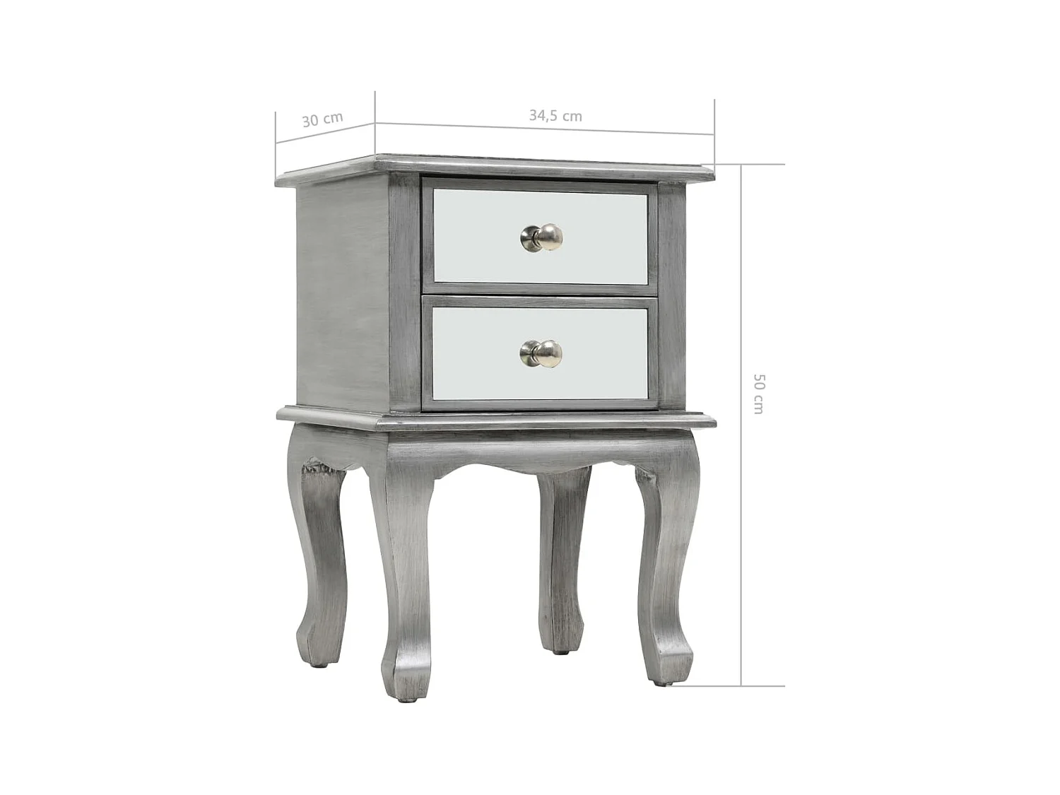 Table de chevet miroir MDF et verre 34,5 x 30 x 50 cm