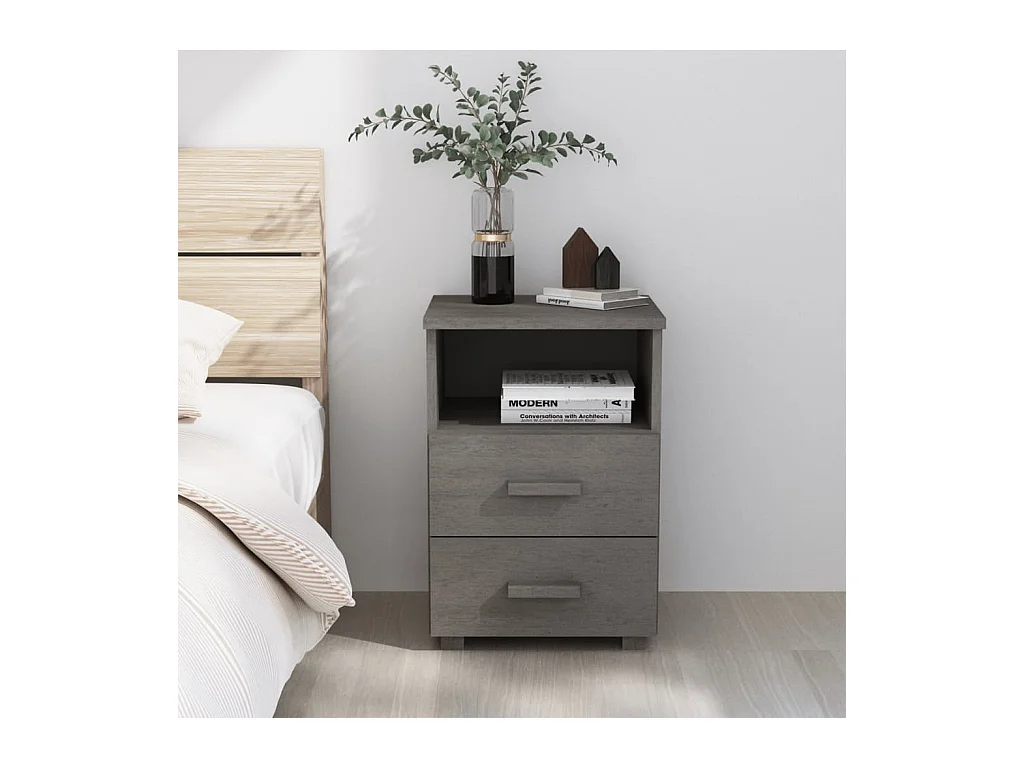 Table de chevet HAMAR Gris clair 40x35x62 cm Bois de pin massif