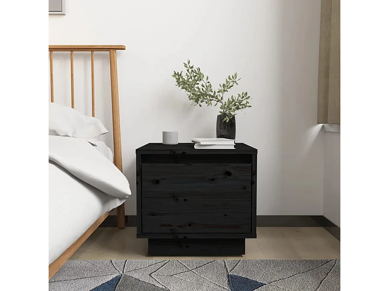 Table de chevet Noir 35x34x32 cm Bois de pin solide
