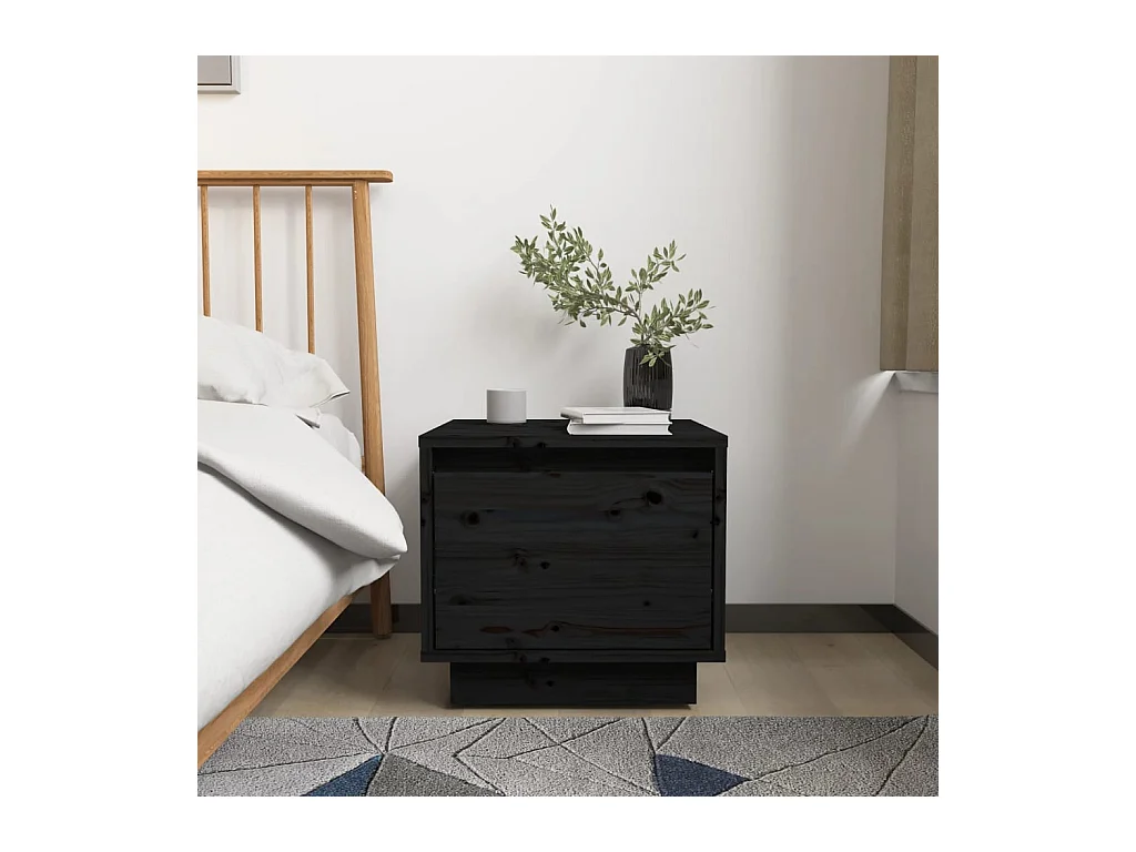 Table de chevet Noir 35x34x32 cm Bois de pin solide