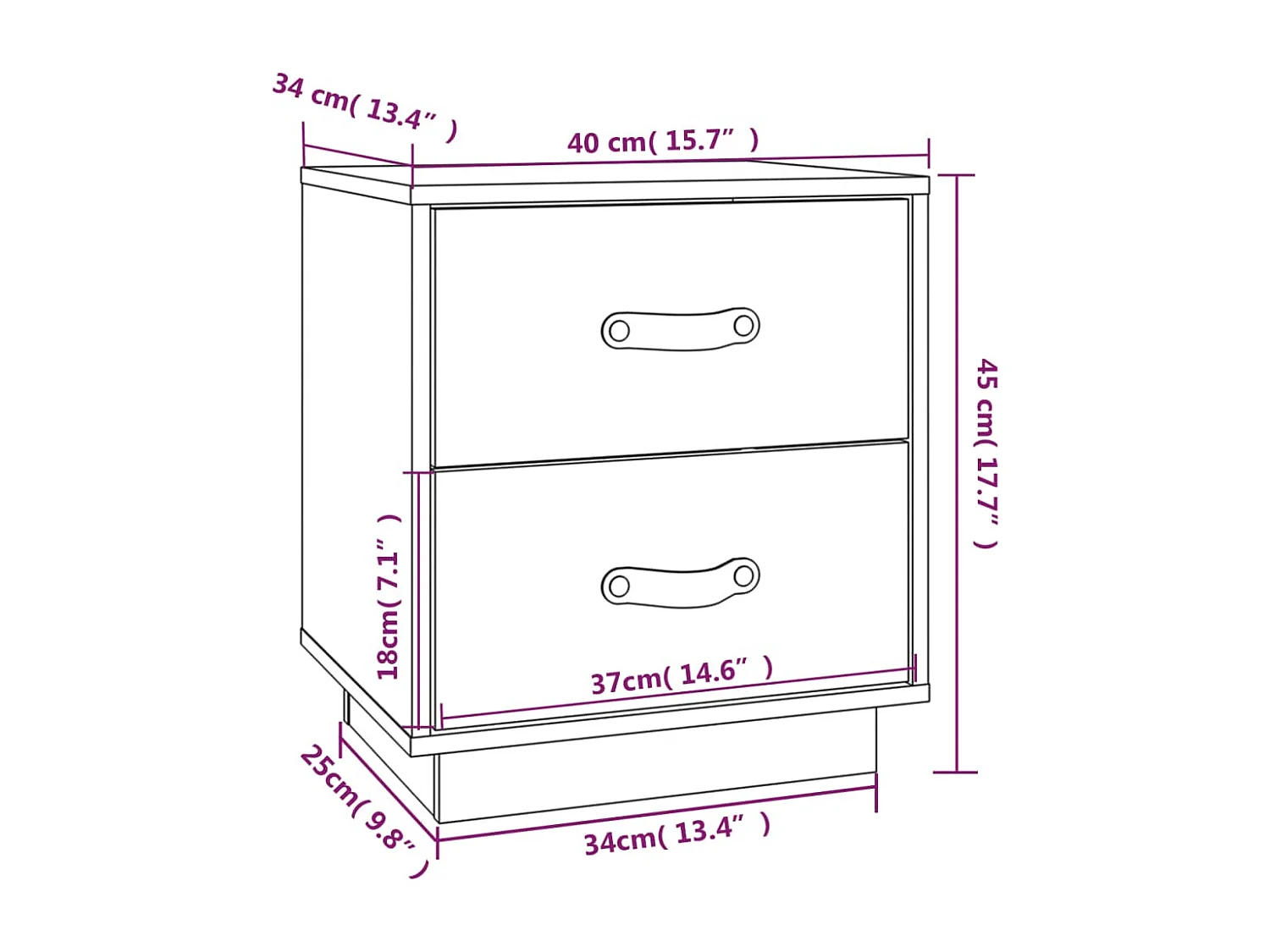 Table de chevet Blanc 40x34x45 cm Bois de pin massif