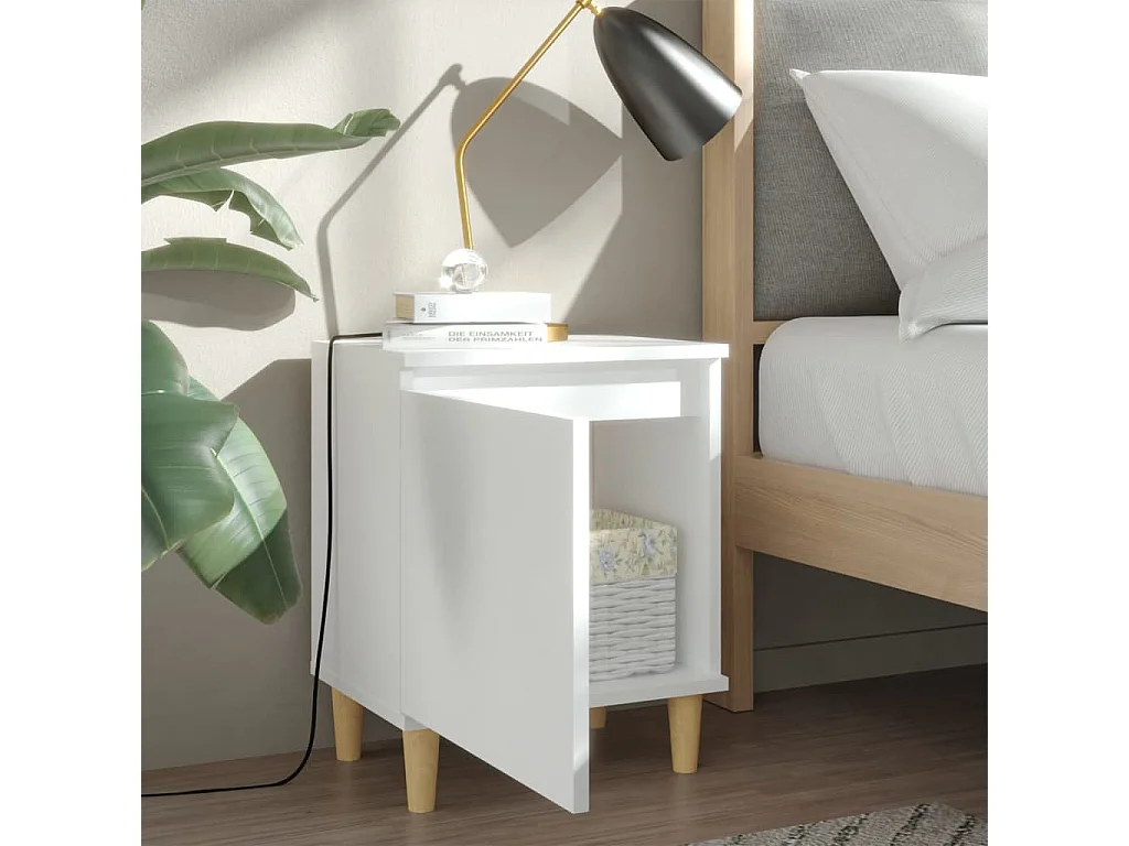 Nachtkastjes 2 st met massief houten poten 40x30x50 cm wit