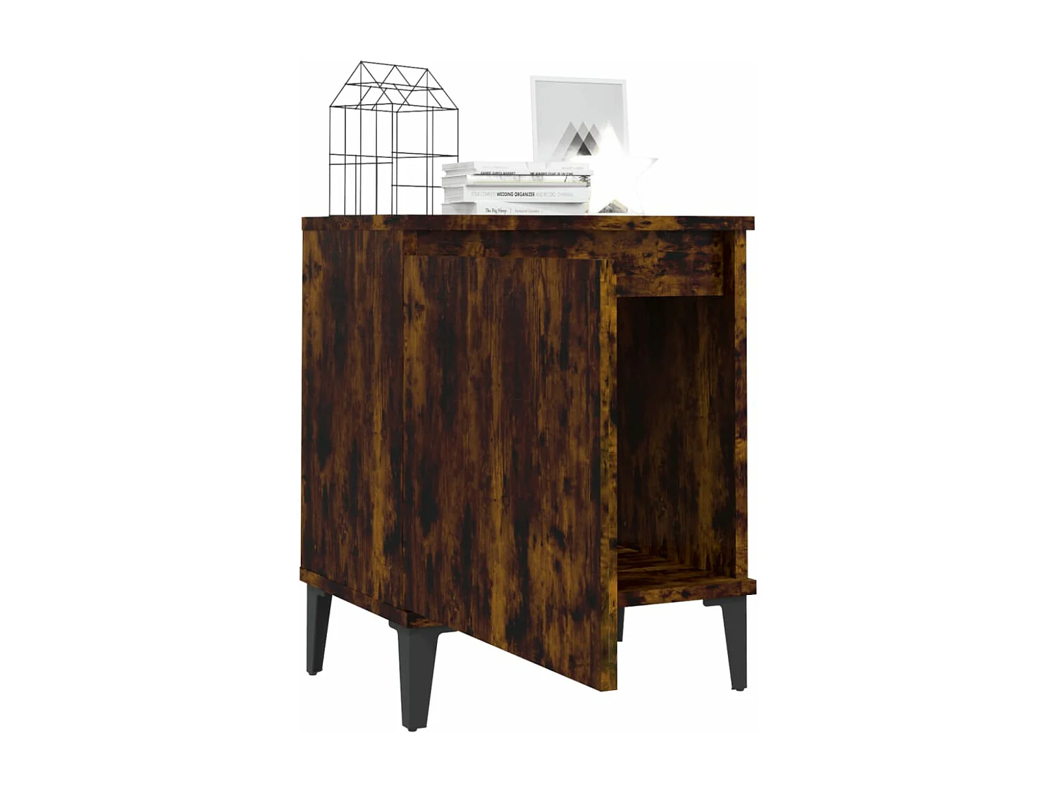 Mesitas de noche 2 unidades patas de metal roble ahumado 40x30x50 cm