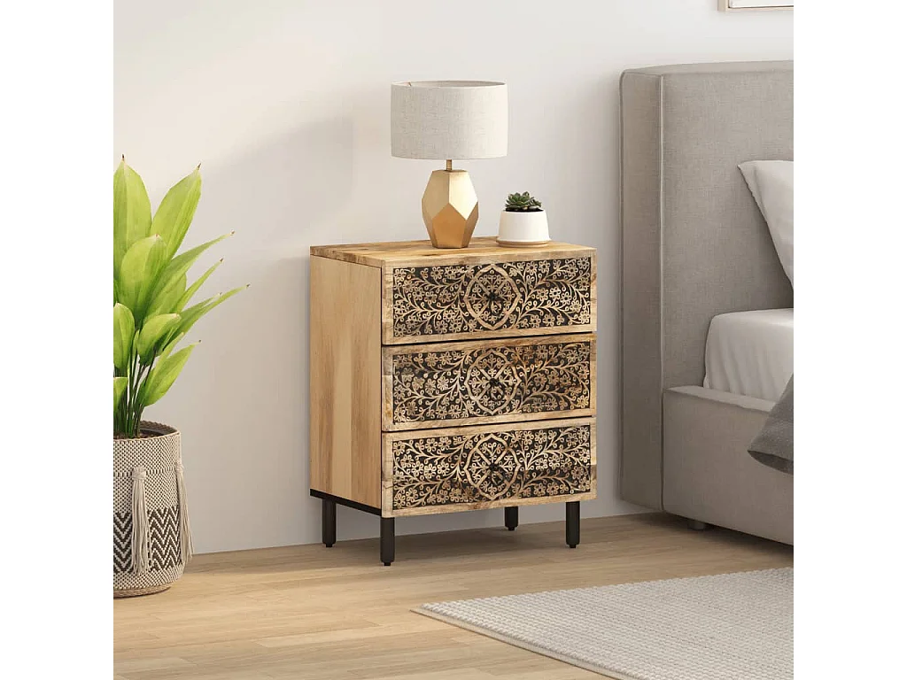 Table de chevet 50x33x60 cm bois de manguier massif