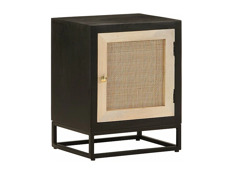 Mesita de noche madera maciza mango y hierro negro 40x30x50 cm