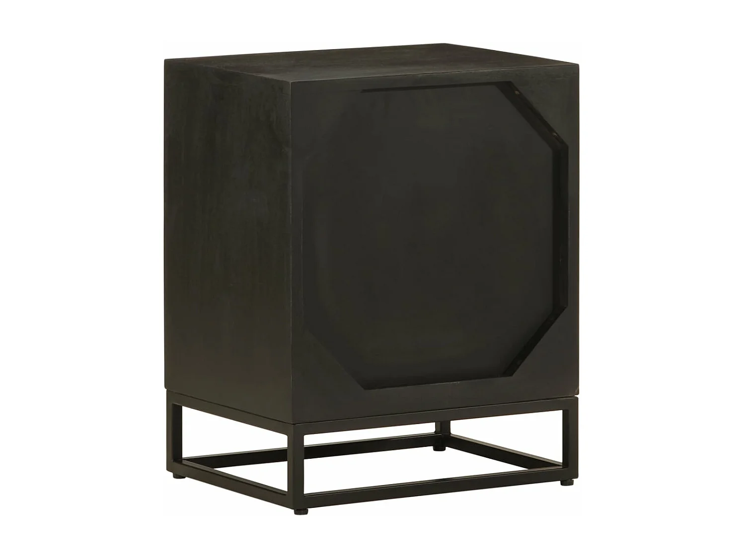 Table de chevet noir 40x30x50 cm bois massif manguier et fer