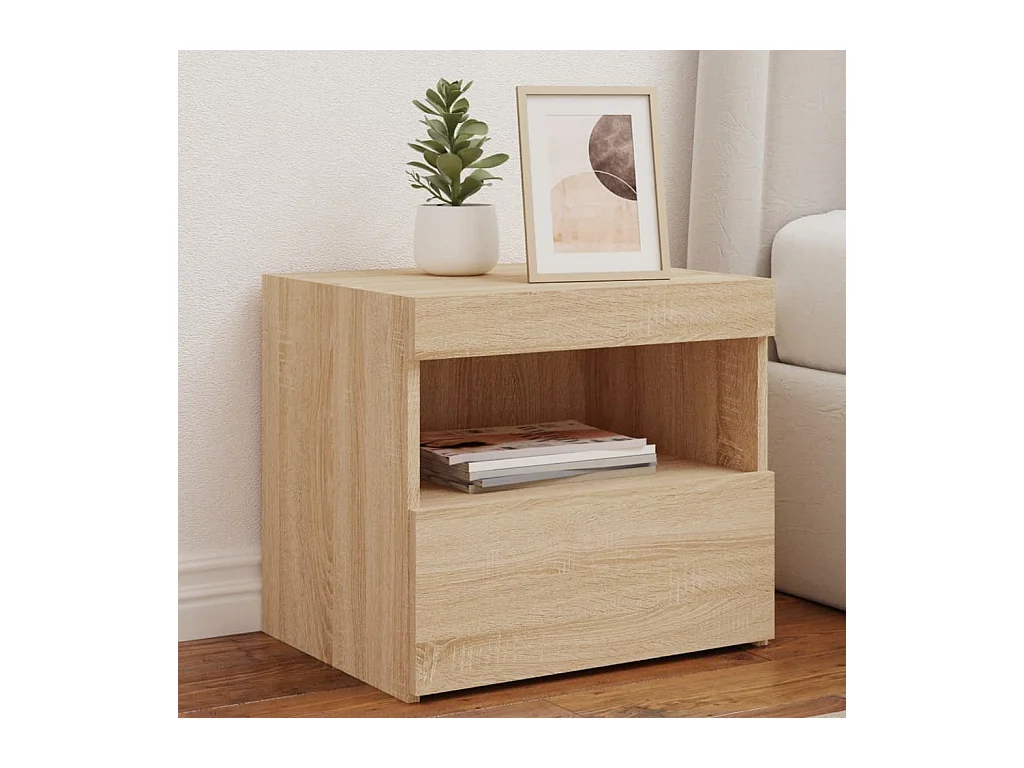 Tables de chevet et lumières LED 2 pièces chêne sonoma 50x40x45 cm