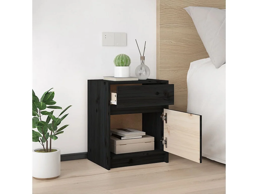 Mesitas de noche 2 unidades madera maciza pino negro 40x31x50 cm