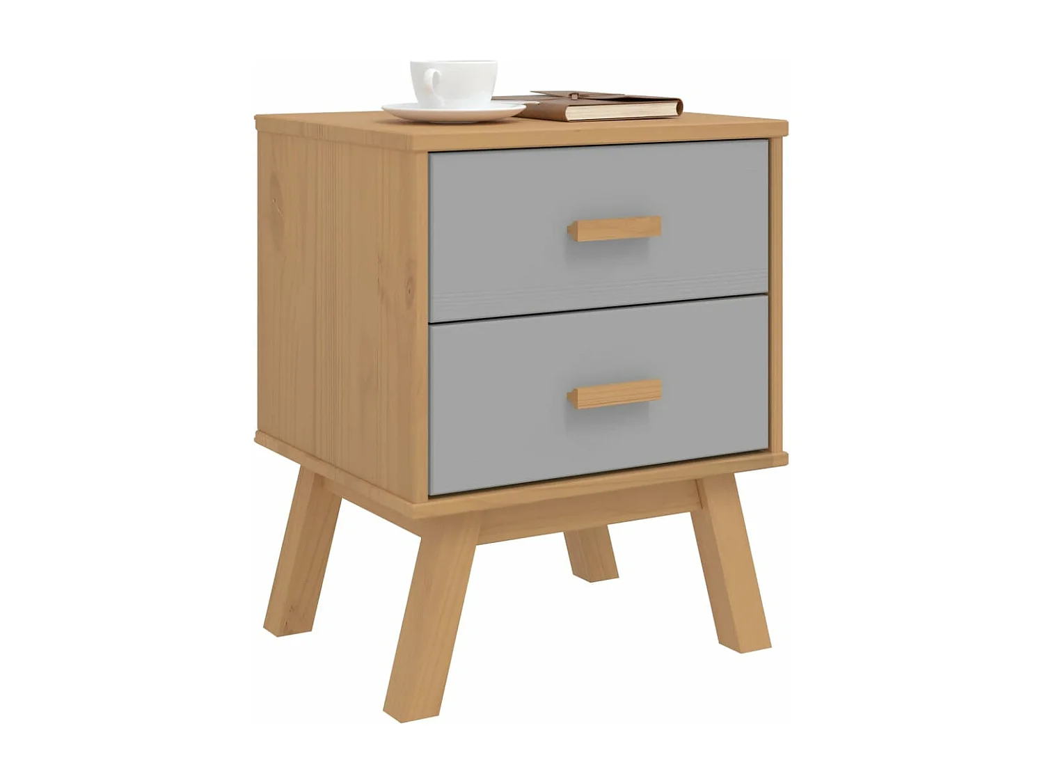 Table de chevet OLDEN gris et marron bois de pin solide