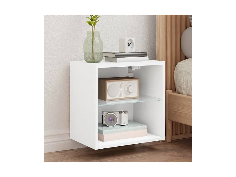 Tables de chevet murales avec lumières LED 2 pièces blanc