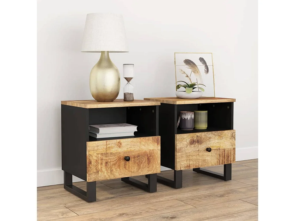 Tables de chevet 2 pièces Bois de manguier solide et d'ingénierie