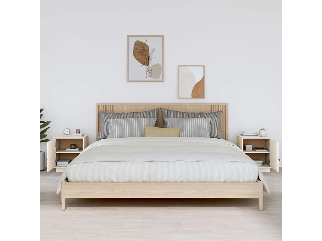 Mesitas de noche 2 unidades madera maciza pino blanco 40x34x45 cm