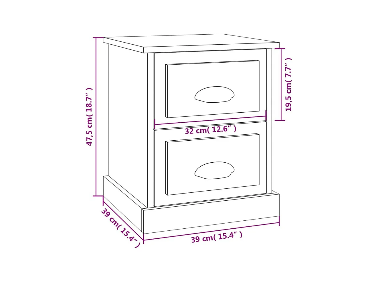 Table de chevet blanc 39x39x47,5 cm bois d’ingénierie
