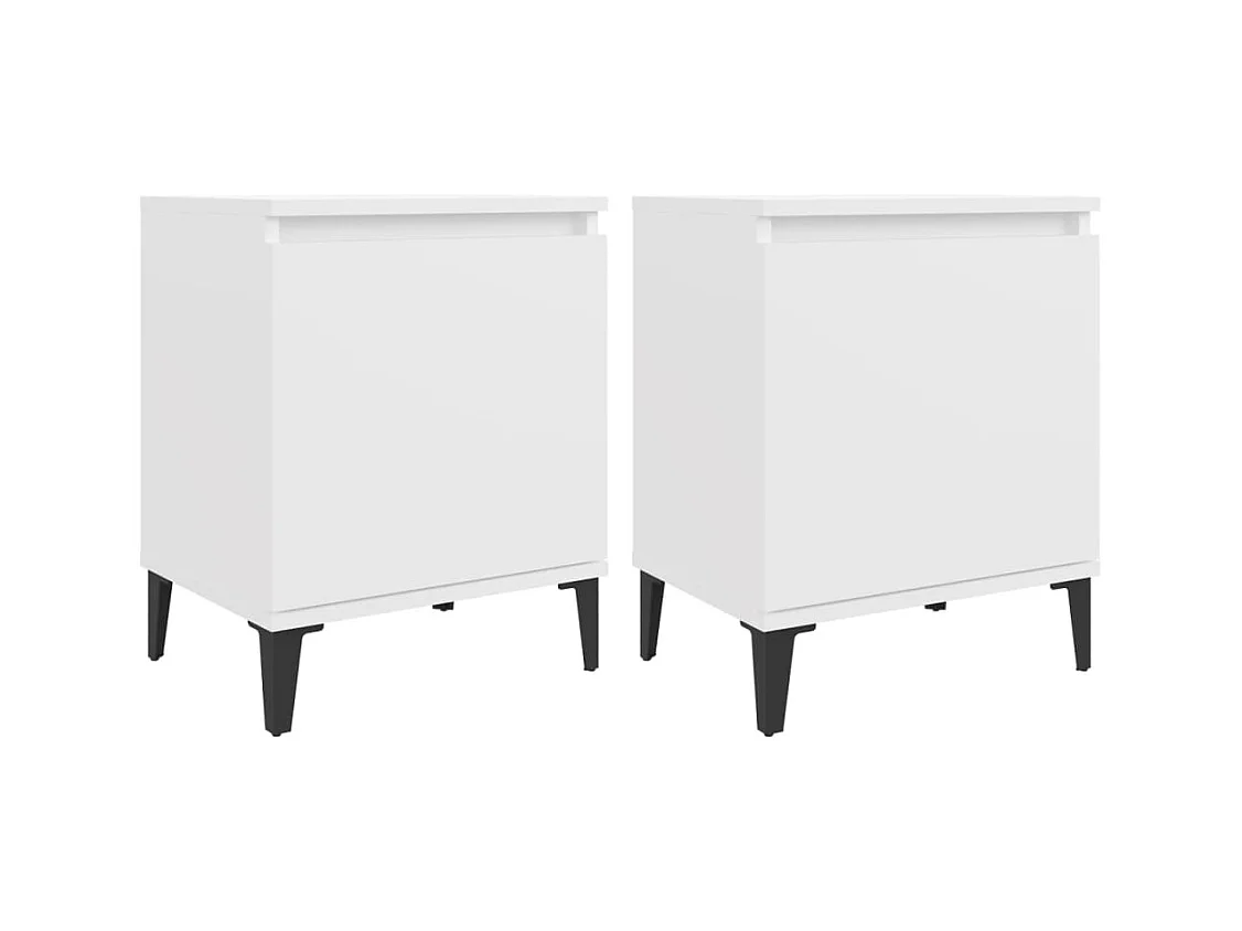 Tables de chevet avec pieds en métal 2 pièces Blanc 40x30x50 cm